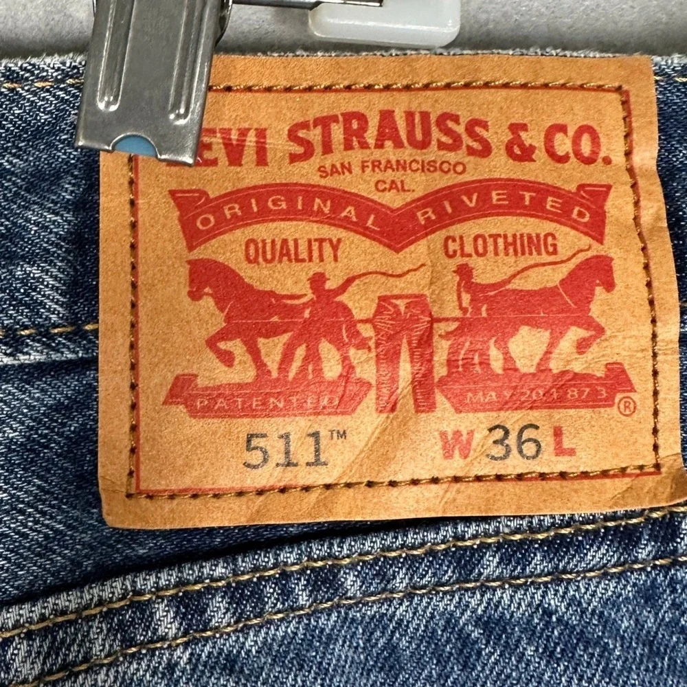 Levis 511 Shorts Mens 36 Blue Slim Fit Distressed Casual Red Tab Jorts Denim EUC